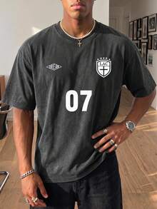 Manfinity Gritte Field Men's Summer Numeric Print Round Neck Short Sleeve Sports T-Shirt - Dark Grey - View 5