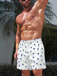Manfinity KASUA Men's Elastic Waist Drawstring All-Over Print Summer Beach Shorts - Multicolor - View 3