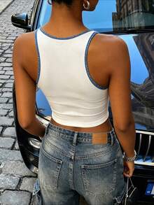 Sundraya Women's Letter Print Cropped Slim Fit Casual Tank Top - Multicolor - View 2