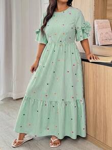 Weeklong Women's Plus Size Spring/Summer Round Neck Tiered Cake Layered 3D Bow Decor Dress - Multicolor - View 4