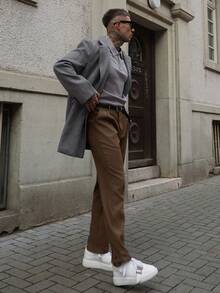 Artur Kramer Men's Solid Color Micro-Pleat Straight-Leg Suit Pants - Brown - View 4
