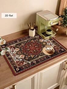 1pc Vintage Floral & Geometric Pattern Absorbent Drying Mat, Suitable For Dining Table, Coffee Machine, Multi-Purpose Drainage Pad, Home Gift, Desktop Decor - XYLSD-96 - View 4