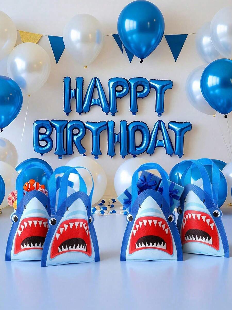 1/3/6 PCS For Business Shopping Retail Birthday Party Decoration Gift Wrapping Summer Fresh Storage Shopping Shark Shape Ocean Theme Non Woven Tote Bag Party Favor With Handle Gift Bag For Present Packaging - A - View 1