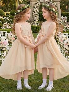 SHEIN Glamorique Kids 女童小女孩洋裝，可愛優雅奢華香檳色亮片細肩帶洋裝，生日派對、婚禮節日洋裝、舞會洋裝、畢業洋裝、夏季洋裝 - 香檳色 - 查看 2