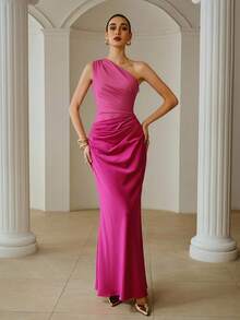 ZEYLAH Sleeveless Color Block Knit Maxi Fish Tail Dress, Autumn/Winter Party - Hot Pink - View 4