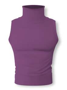 Manfinity Dauomo Men's Solid Color High Neck Ribbed Slim Fit Versatile Fashion Sleeveless Tank Top - Purple - View 3