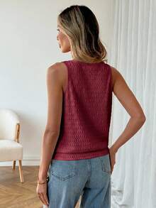 SHEIN LUNE 女款休閒素色紋理春夏季日常基本款無袖背心上衣 - 紅色 - 查看 2