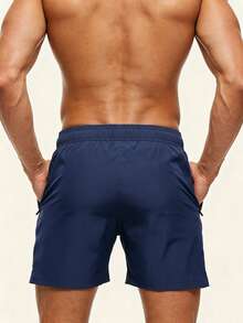 Manfinity KASUA Men's Plus Size Solid Color Drawstring Waist Pocket Beach Shorts, Holiday - Navy Blue - View 2