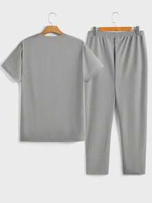 EASEVO Men's Plus Size Letter Print   Short Sleeve T-Shirt And Pants Casual Set - Light Grey - View 11