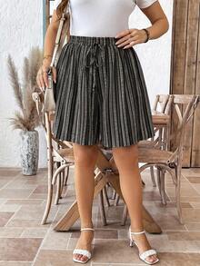 Comfylo Pantalones cortos casuales a rayas para vacaciones de talla grande - Multicolor - Ver 3
