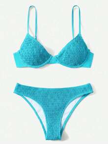 Swim Basics Steel Framed Soft Cup Removable Strap Bikini Set - Mint Blue - View 1