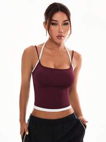 Dewbera Dewbera 女款休閒運動細肩帶交叉式配色設計背心上衣 - 酒紅色 - 查看 5