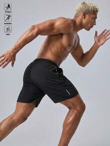 GymBeat Men's Drawstring Waist Daily Fitness Sports Shorts, Gym, Holiday - Black - View 2