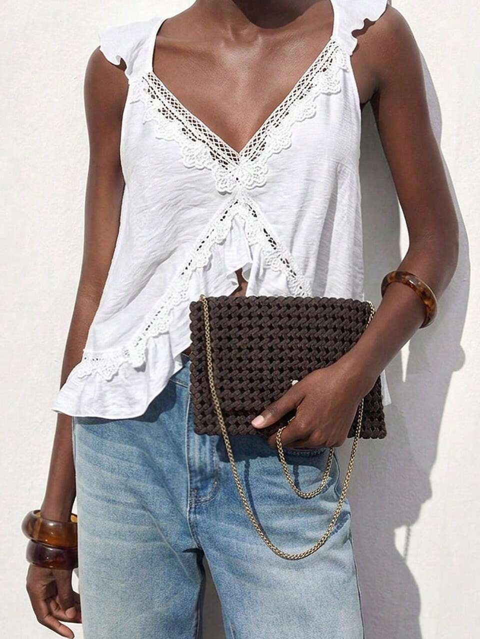 SHEIN Maija Ladies,  Women Woven Shoulder Bag, Crossbody Bag, Coffee,  Handwoven, Envelope Bag, Black, Black Bag, Fashionable, Elegant , Simple, Personalized, Versatile, Classic, For Commute, Office, Date,  Daily, Shopping, Afternoon Tea