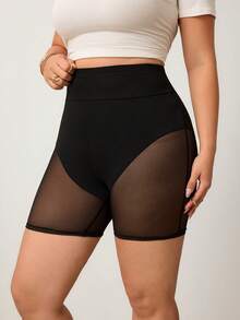 Enliva Plus Size Women's Transparent Mesh Contrast Lace Cycling Shorts - Black - View 5