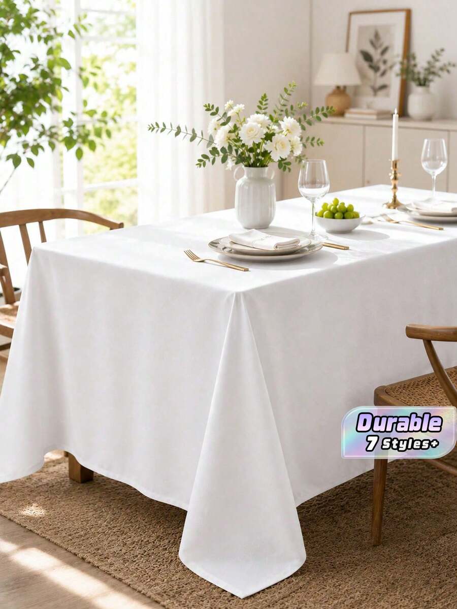 1 pieza Mantel rectangular de poliéster blanco – Tela premium, acabado de satén sedoso, resistente a las arrugas, lavable a máquina, elegante para fiestas, banquetes, eventos (múltiples tamaños) - multicolor - Ver 1