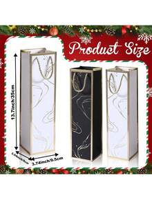 4/12 Wine Gift Bags With Handles, Suitable For Christmas, Weddings, Holiday Parties, Black/White. - Multicolor - View 4