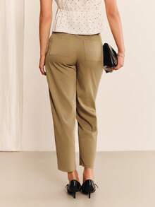 lacRébo Relaxed Khaki Mid-Rise Waisted Cargo Pants With Patch Pockets And Tapered Legs Autumn Going Out Office Work Pants Casual - Green - View 2