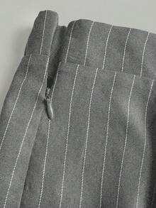 青少年女孩休閒梭織條紋無袖上衣與短褲兩件套，返校季，夏季 - 灰色 - 查看 10