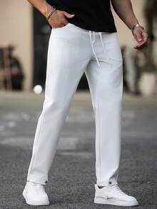 Manfinity Homme Men's Pants, Mature Casual Loose Rivet Button Wide-Leg Trousers - White - View 5