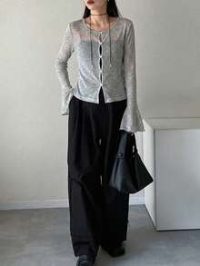 FRIFUL Top de manga larga de unicolor, ajuste ceñido y versátil para uso diario para mujeres - Gris - Ver 5