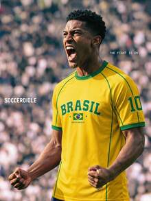 Gritte Field 復西足球 T 恤 American Brasil 10 號印花 男款運動圖案上衣 足球服飾 夏季度假休閒圖案短袖 T 恤 - 彩色 - 查看 7