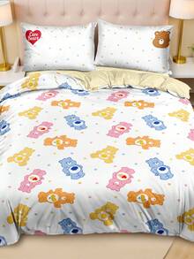 SHEIN X Care Bears 三件套动物卡通印花被套，光滑面料，柔软保暖，蓝色被套，双面图案，多种尺寸可选，适用于单人床/双人床/特大床，精美礼品。 - 黃色 - 查看 5