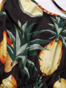 Sweetra Bohemian Style Printed Beach Spaghetti Strap Dress - Black - View 5