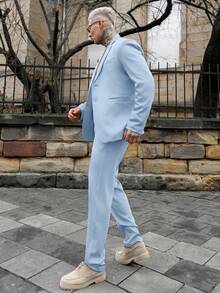 Artur Kramer Men's Solid Color Casual Commuter Blazer & Pants Formal Suit Clothes Formal - Baby Blue - View 2