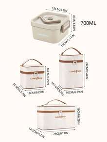 1/3/4/5pcs Adult & Student Portable Insulated Lunch Container Set, Stackable Stainless Steel Bento Boxes For Hot Food, With Insulated Lunch Bag, Unisex, 4 Separate Hot Food Containers, Microwave (Apricot/Brown) - Multicolor - View 8