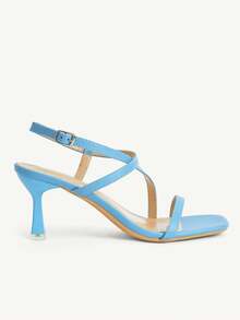 CUCCOO CHICEST French Gentle Blue Stiletto Sandals, Cross-Strap Square Toe Design, Summer Versatile Outer Wear Shoes - Blue - View 8