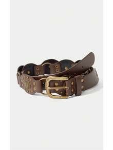 Noxbound Boho 1pc Women's Western Style Coffee Pu Material Belt With Circular Buckle Halloween Summer, School Fall, Autumn, Halloween - Coffee - View 4