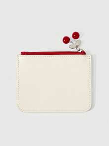 ROMWE Kawaii 1 Bolsa de tarjetas para mujer con patrón de cereza y letra bordada, bolsa de almacenamiento de tarjetas portátil con empalme de colores contrastantes, adecuada para uso diario y para regalar. - Blanco 1 - Ver 2