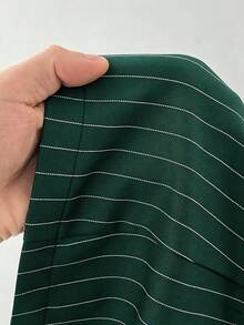 Maweii Plus Size Fashion Commuter Striped Jacket - Dark Green - View 7