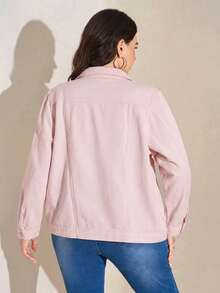 SHEIN LUNE 大尺碼女款長袖單排扣休閒牛仔外套 - 粉色 - 查看 2
