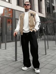 Artur Kramer Men Long Sleeve Slogan Graphic Two Tone Varsity Jacket, For Fall - Multicolor - View 6