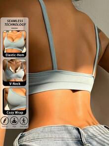 Women's Casual High Stretch Dusty Blue Backless Bralette - Dusty Blue - View 2