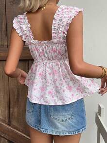 INAWLY Casual Sleeveless Sweet Ditsy Floral Tank Top - Pink - View 2