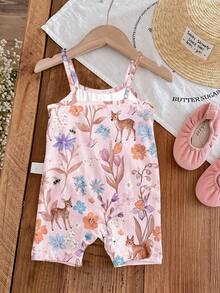 SHEIN LMoss Kids [隨機4件發1件]女嬰公主花卉印花連身短褲可愛日常穿搭 - 彩色 - 查看 6