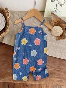 Random Solid Color Knitted Camisole Romper + Printed Floral Knitted Casual Romper - Multicolor - View 2