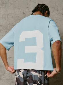 PAVTROS 男士時尚 Ins 風格短版短袖 T 恤，紋理針織面料，雲朵般柔軟觸感，寬鬆版型，短版圓領 Tee，街頭風，慵懶奢華感，復古山系極簡風，時尚刺繡圖案，日常百搭，開學季、戶外、主題派對適用，送男友/丈夫的最佳禮物 - 淺藍色 - 查看 5