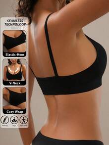 SHEIN Thin Strap Soft To The Touch Seamless Comfortable Bralet - Black - View 2
