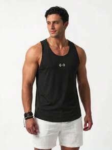 Ironwick Camiseta de tirantes holgada con estampado de barra para hombre, ideal para el verano - Negro - Ver 3