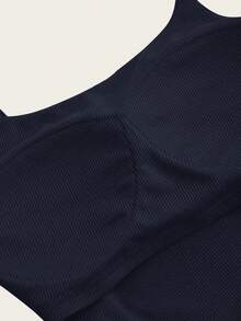 SHEIN Allurite Unity 1件裝情人節女款純色羅紋金屬扣細肩帶背心，新年女上衣，夏季夜生活海軍藍休閒款 - 藏蓝色 - 查看 6