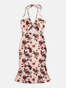 lacRébo Fitted Floral Knit Midi Dress, Ruched Bust Design, Fashionable Summer Vacation Casual Style - Multicolor - View 7
