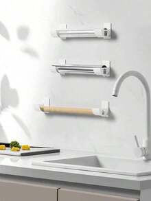 2 Pcs / Set No-Drill Trash Bag Dispenser Plastic Bag Holder,Wall Mounted Plastic Bag Organizer Grocery Bag Holder White Garbage Trash Bag Holder For Home Organization Kitchen Organizers And Storage,Rolling Pin Storage Rack, Kitchen Gadgets - Multicolor - View 8
