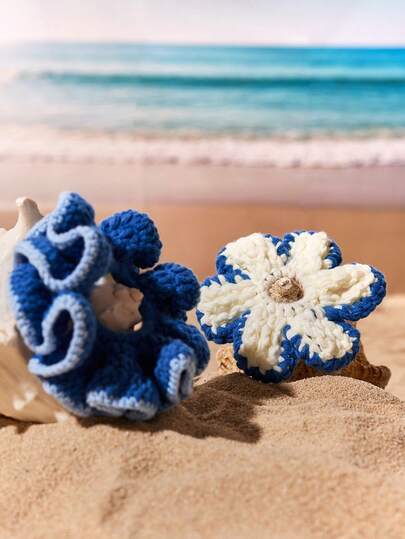 Swim Mod 2pcs Handmade Floral Woven Hair Scrunchies, Hair Ties, Hair Accessories, Ponytail Holders, Hair Ties, Elastic Hair Ties, Hair Scrunchies, Hair Ropes, Hair Tie Holiday Accessories