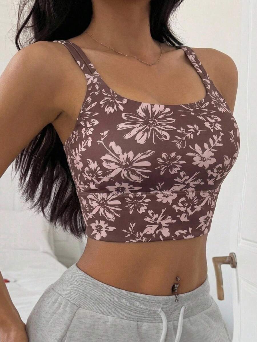 DAZY Light Shaping Solid Color Minimalist Wearable Sports Bra Women's Tank Top Sports Bra - Coffee - View 1