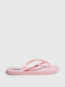 Grefit Star Printed Flat Home & Beach Flip Flops Spring Shoes Spring Break Easter For Casual Beach Style For Christmas Beach Shoes Summer Shoes - Baby Pink - View 2