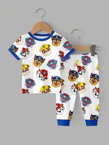 SHEIN | PAW Patrol Set Piyama Rumahan Kasual Sehari-hari untuk Bayi Laki-laki, Atasan Lengan Pendek Berkerah Bulat Motif Kartun dan Celana Panjang - MultiWarna - View 3